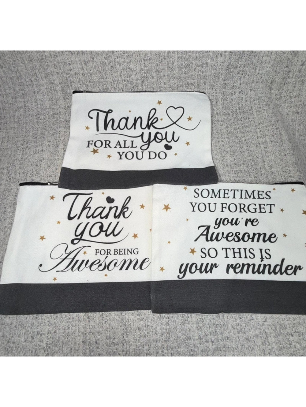 New 3 Pc Thank You Appreciation Zipper Pouch Gift Bags Inspirational Quotes
